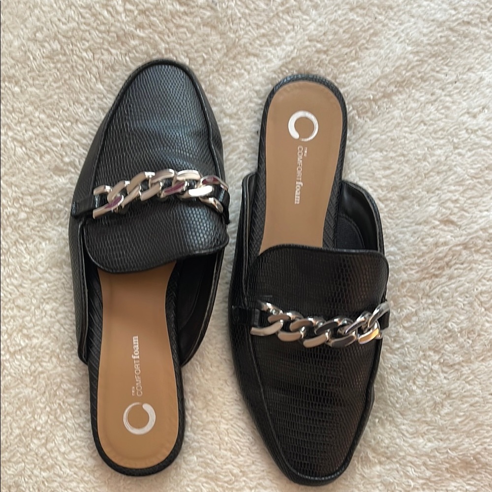 Black Chain Detail Mules with Minimalist Design